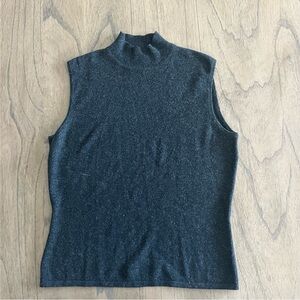 Vintage Cashmere Ralph Lauren Black Label Sleeveless Mock Neck Sweater Black  M